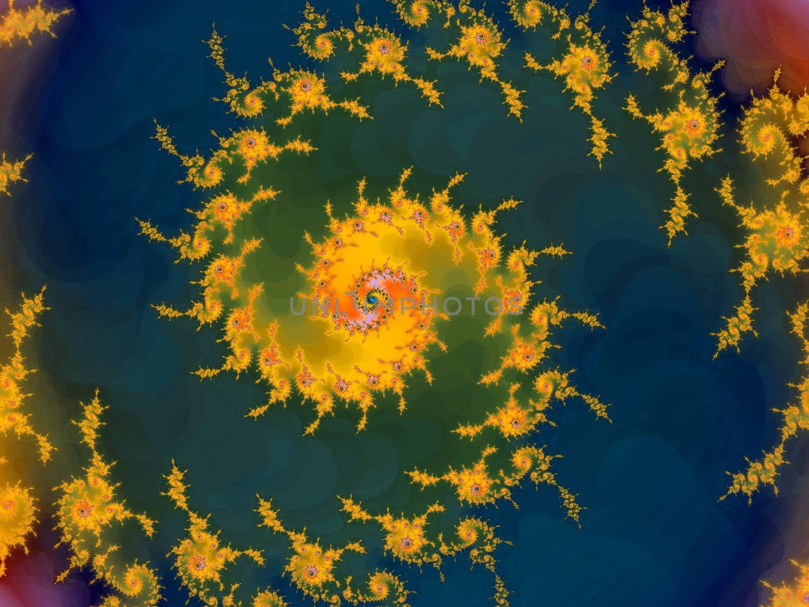 Digital computer graphic - abstract decorative fractal wwith spirals in a bright colors for design.