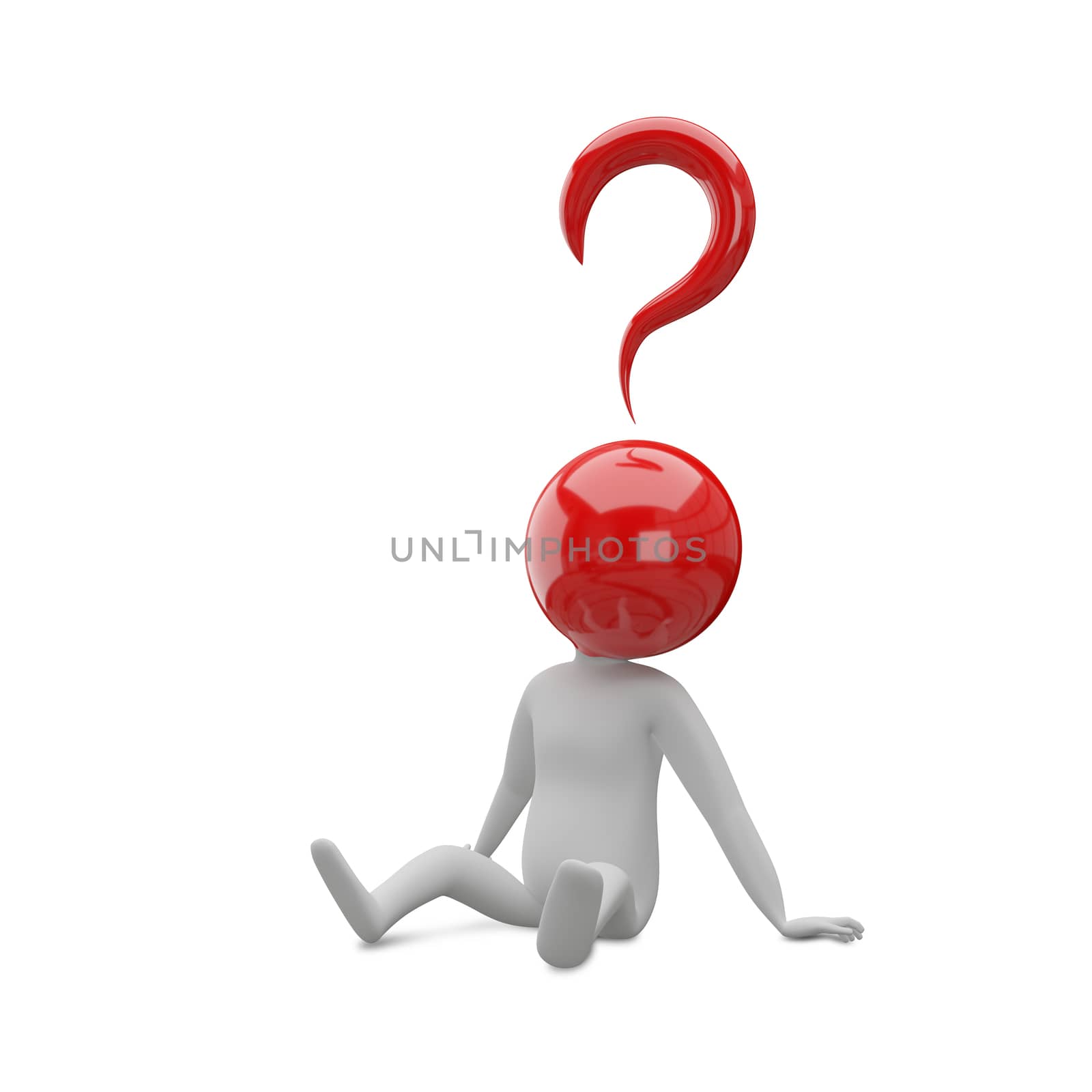 3D Illustration of an Abstract Man with a Head of the Question S by brux