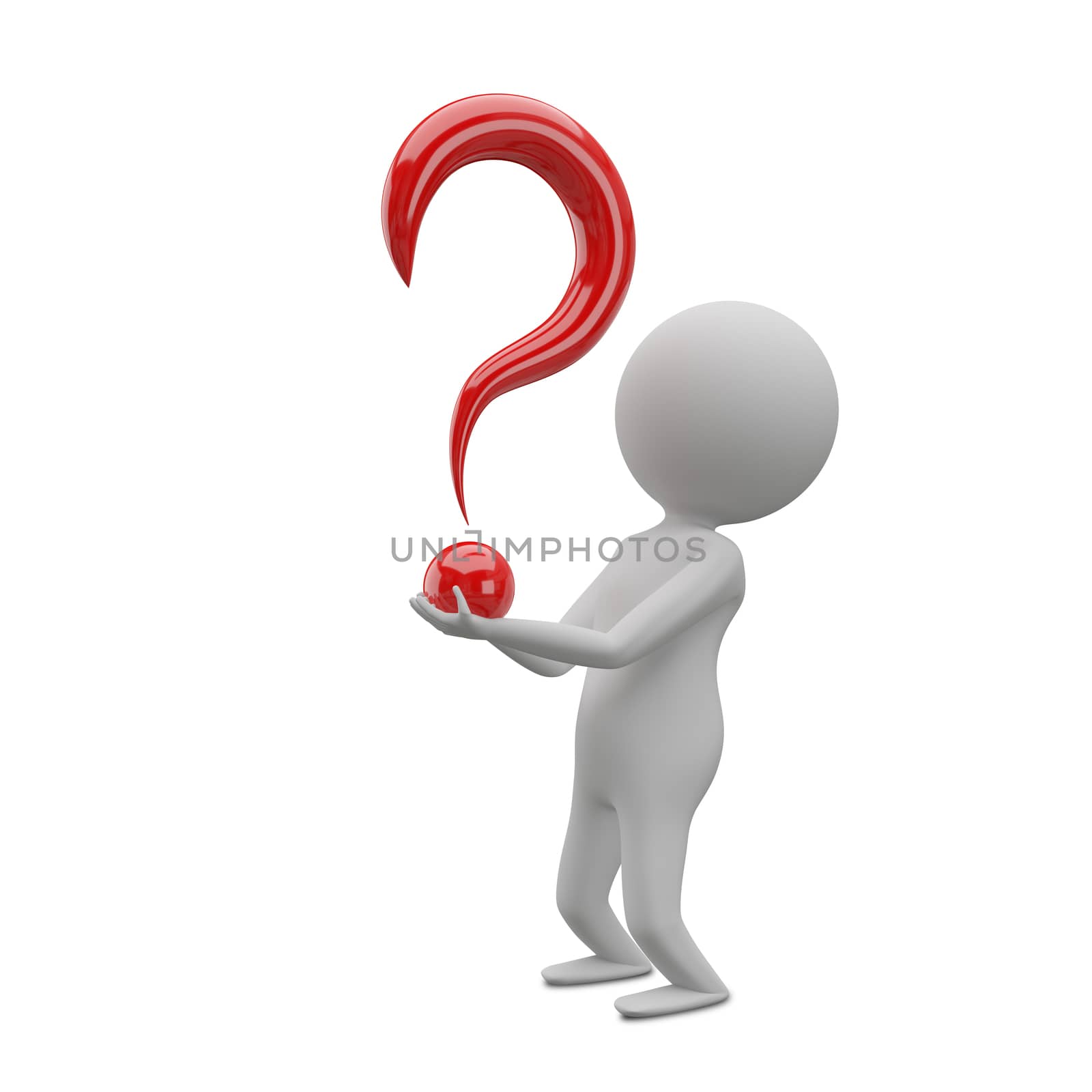 3D Illustration of an Abstract Man with a Question Mark in his H by brux