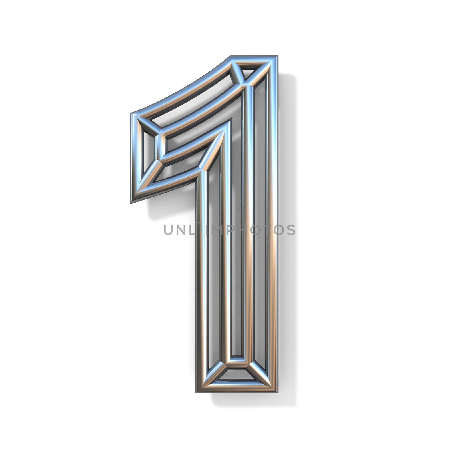 Wire outline font number 1 ONE 3D rendering illustration isolated on white background