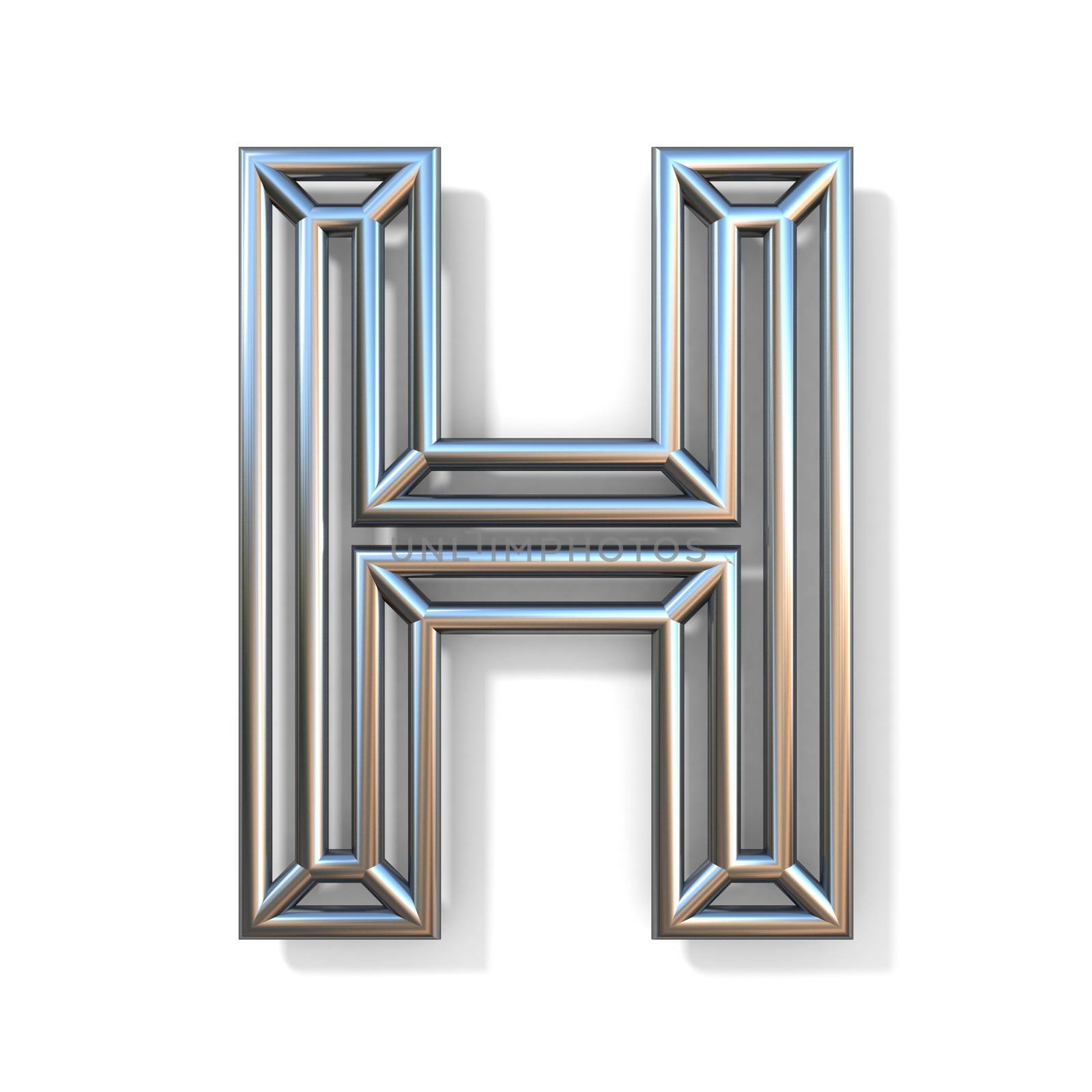 Wire outline font letter H 3D rendering illustration isolated on white background