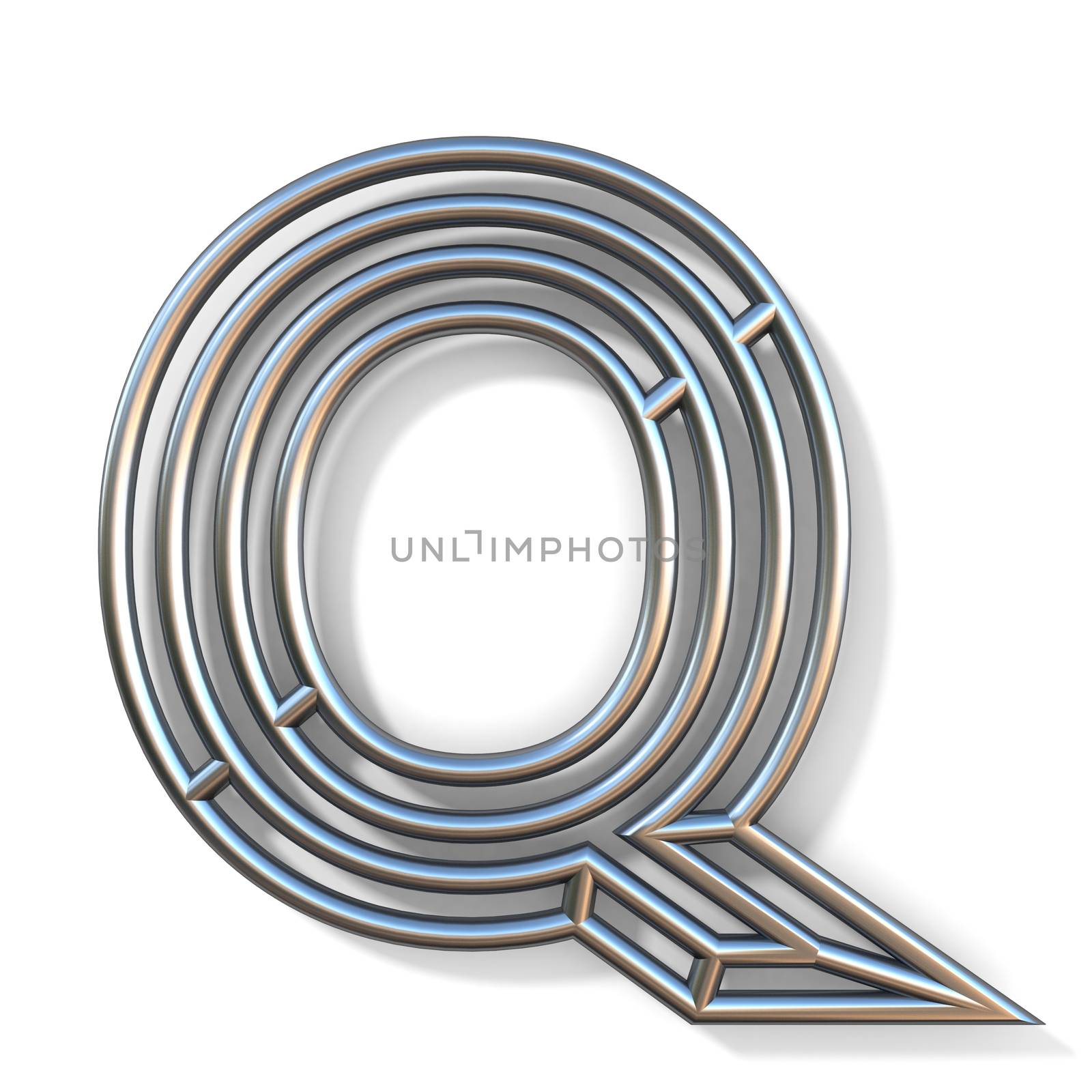 Wire outline font letter Q 3D rendering illustration isolated on white background