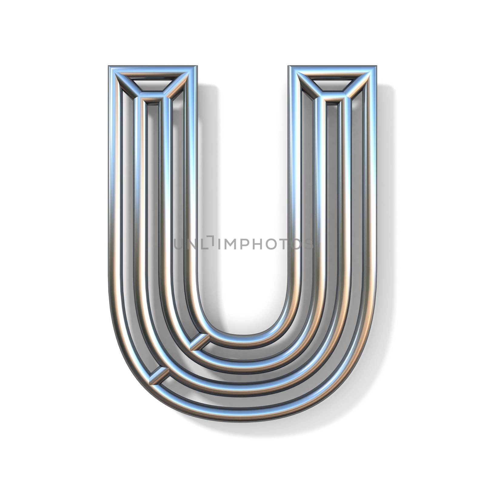 Wire outline font letter U 3D rendering illustration isolated on white background