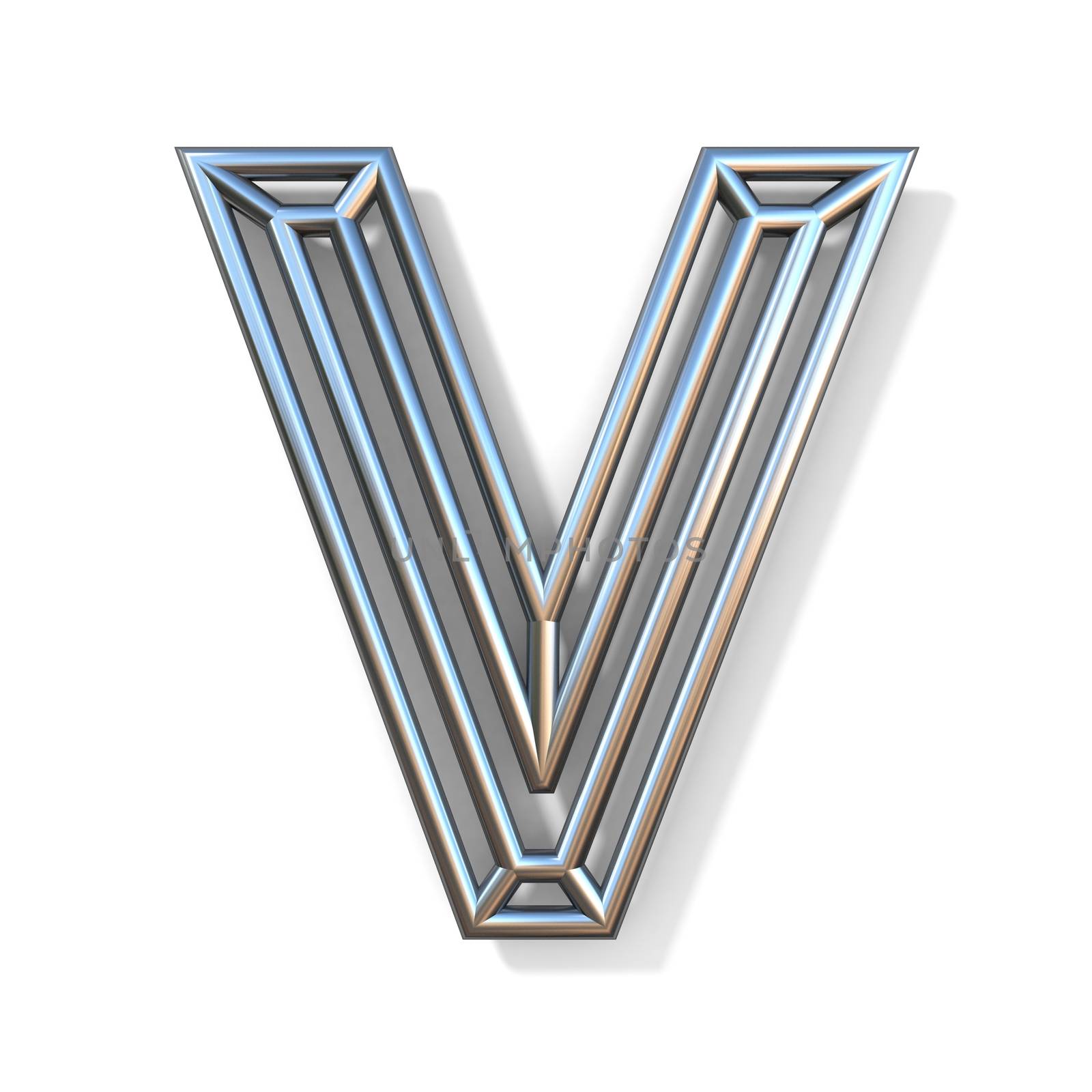 Wire outline font letter V 3D rendering illustration isolated on white background
