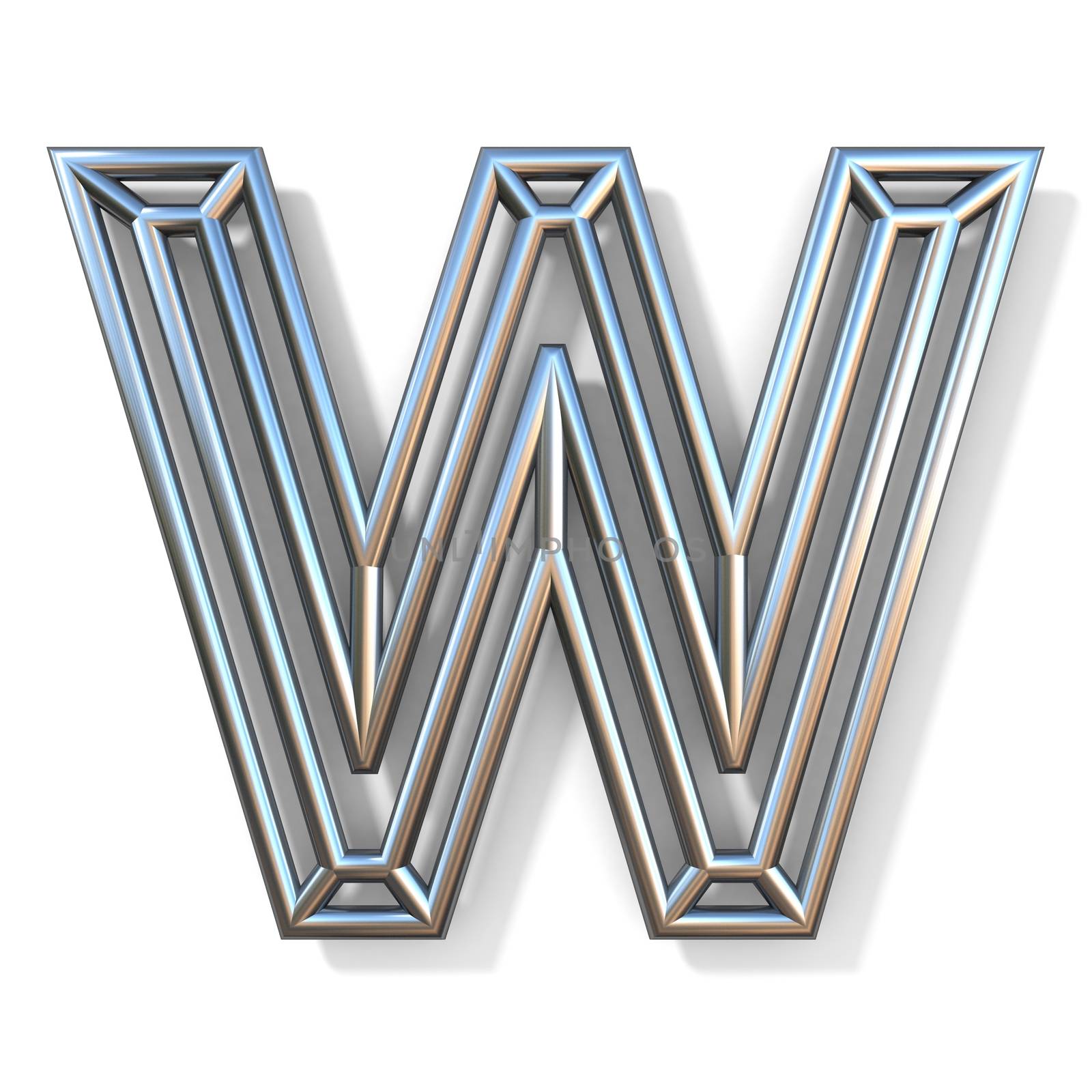 Wire outline font letter W 3D rendering illustration isolated on white background