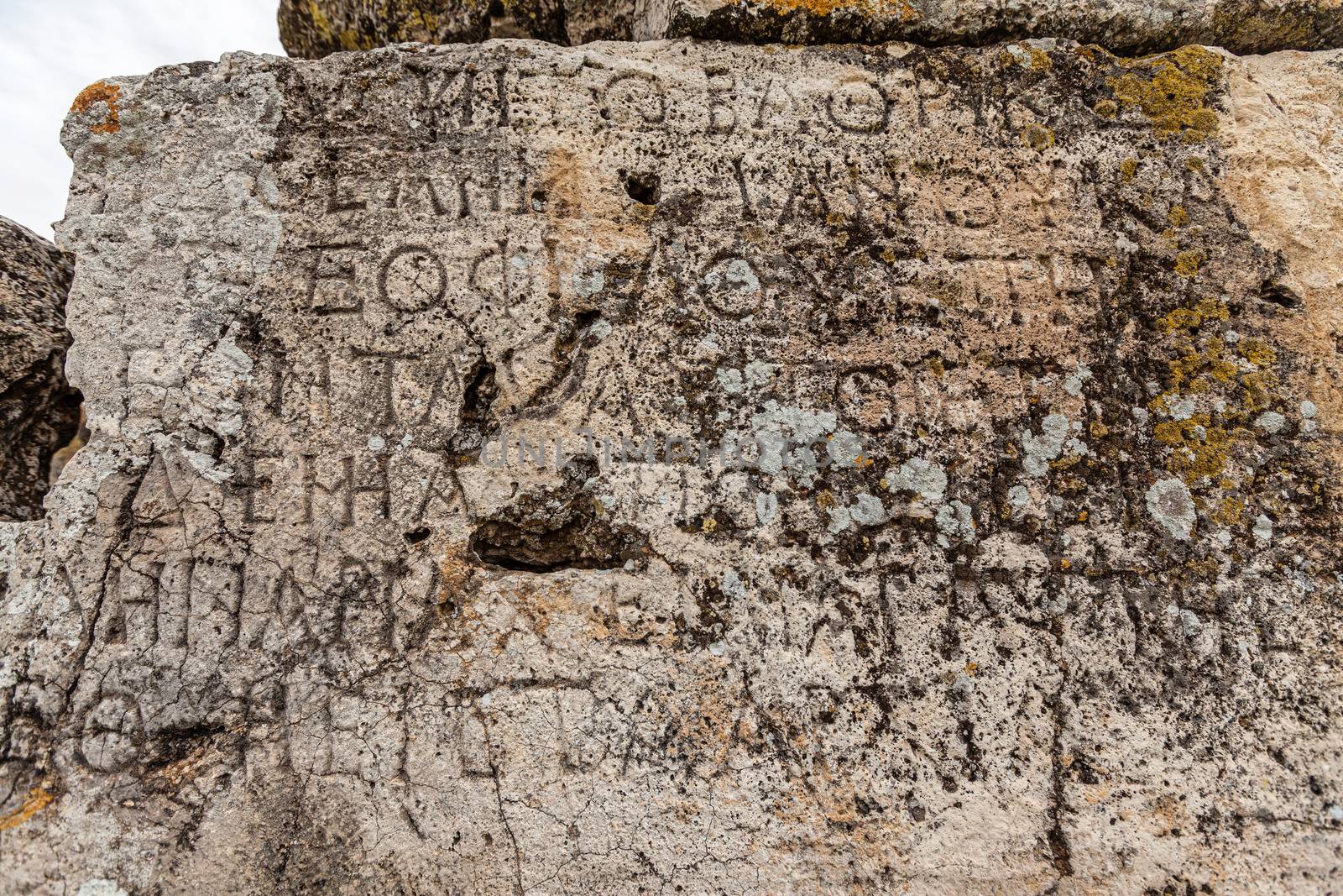 Stone plate with inscriptions in ancient city Hierapolis by igor_stramyk