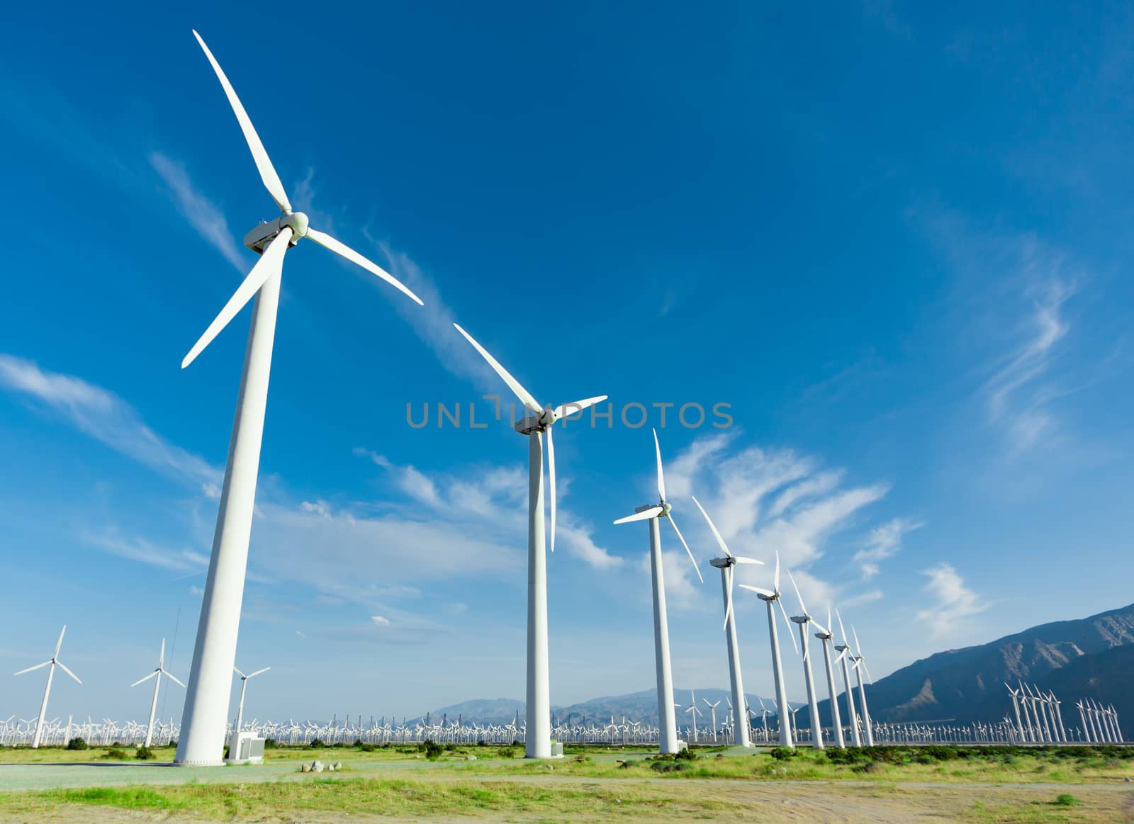 Dramatic Wind Turbine Farm in the Desert of California. by Feverpitched