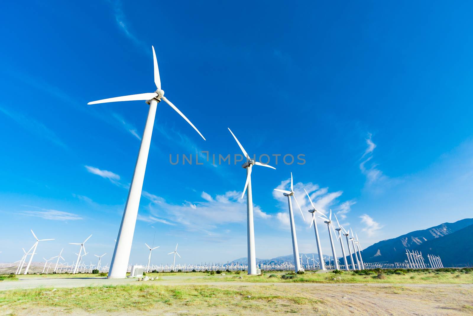 Dramatic Wind Turbine Farm in the Desert of California. by Feverpitched