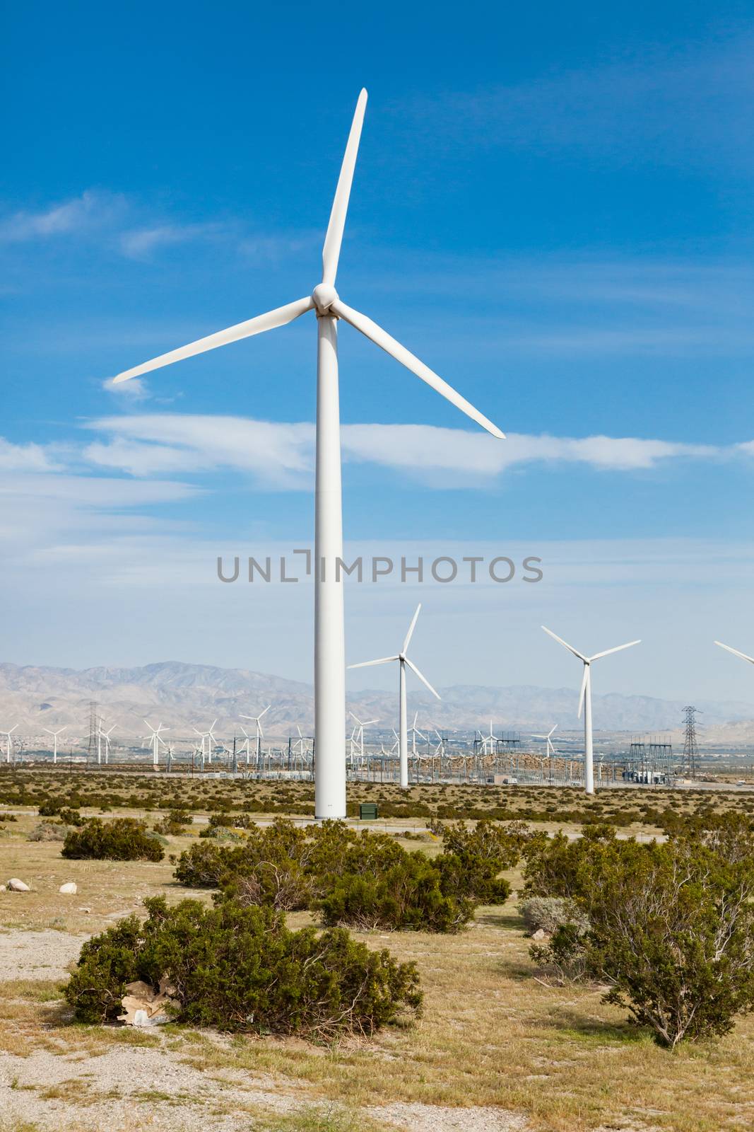 Dramatic Wind Turbine Farm in the Desert of California.