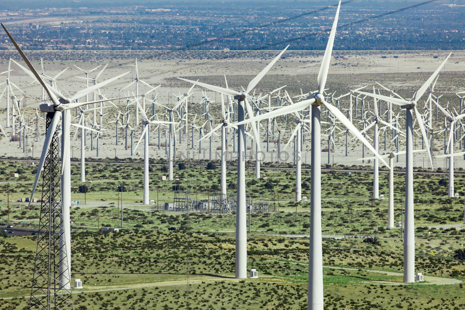 Dramatic Wind Turbine Farm in the Desert of California.