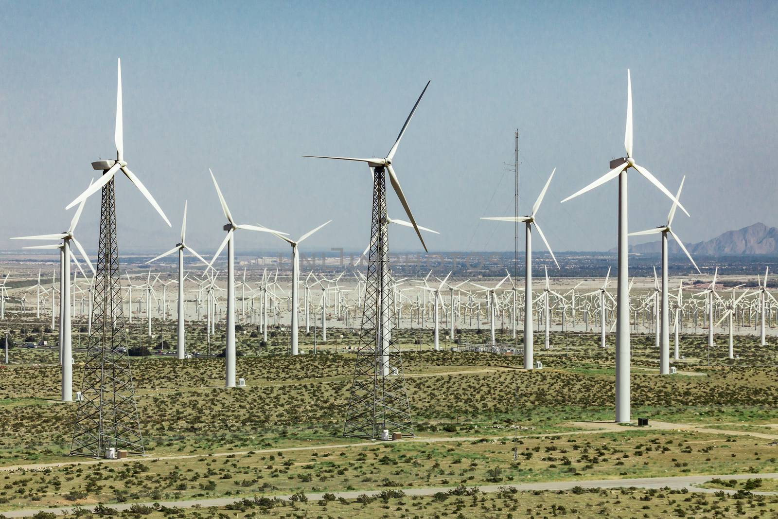 Dramatic Wind Turbine Farm in the Desert of California.