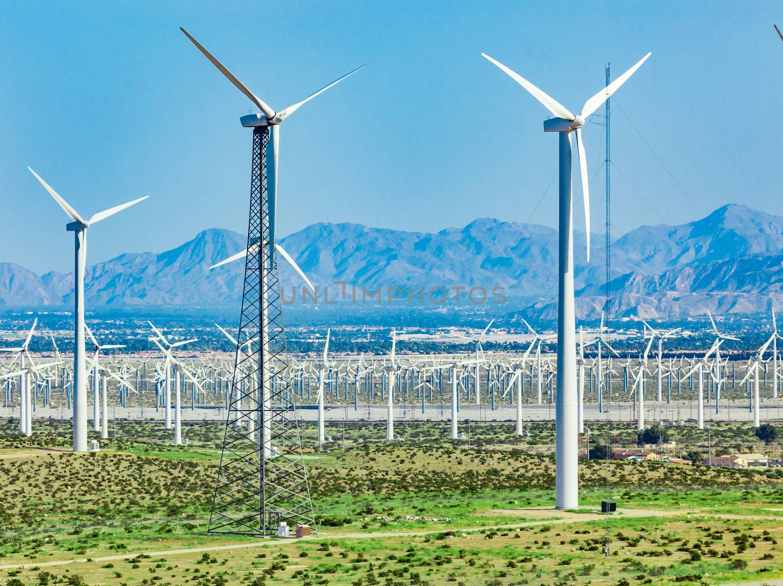 Dramatic Wind Turbine Farm in the Desert of California.