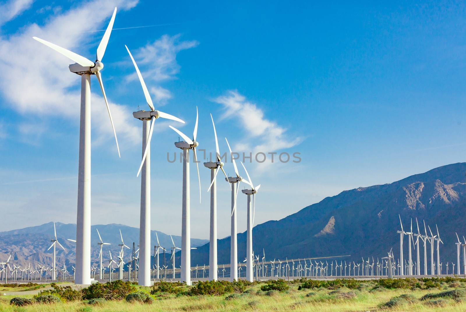 Dramatic Wind Turbine Farm in the Desert of California.