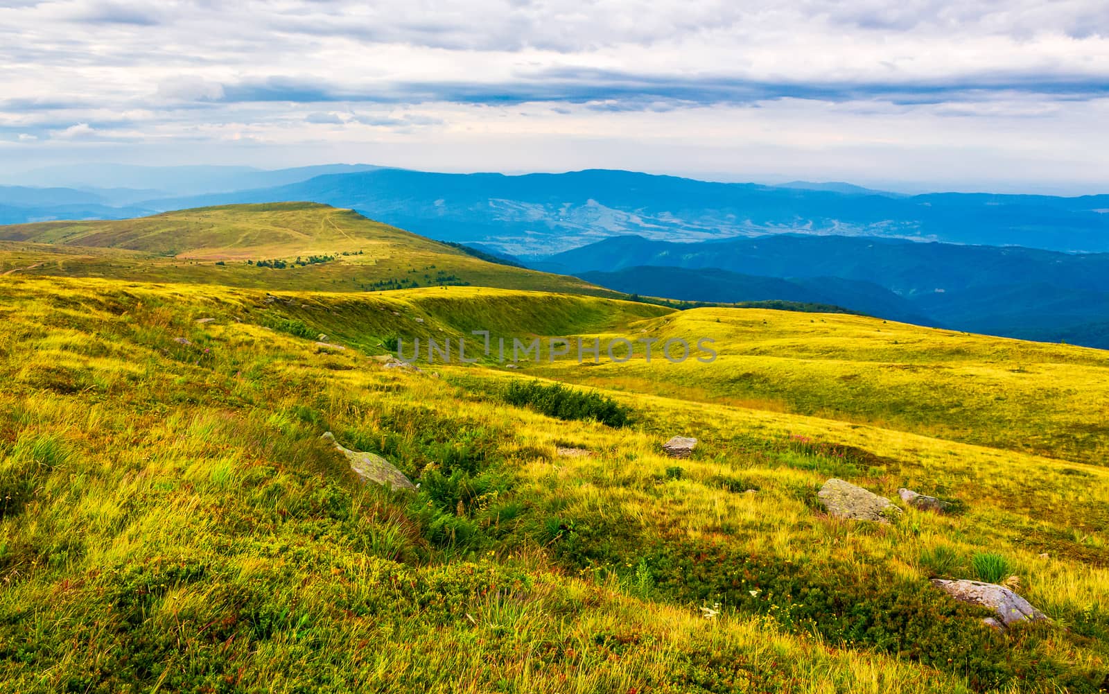 Carpathian alps with huge boulders on hillsides by Pellinni