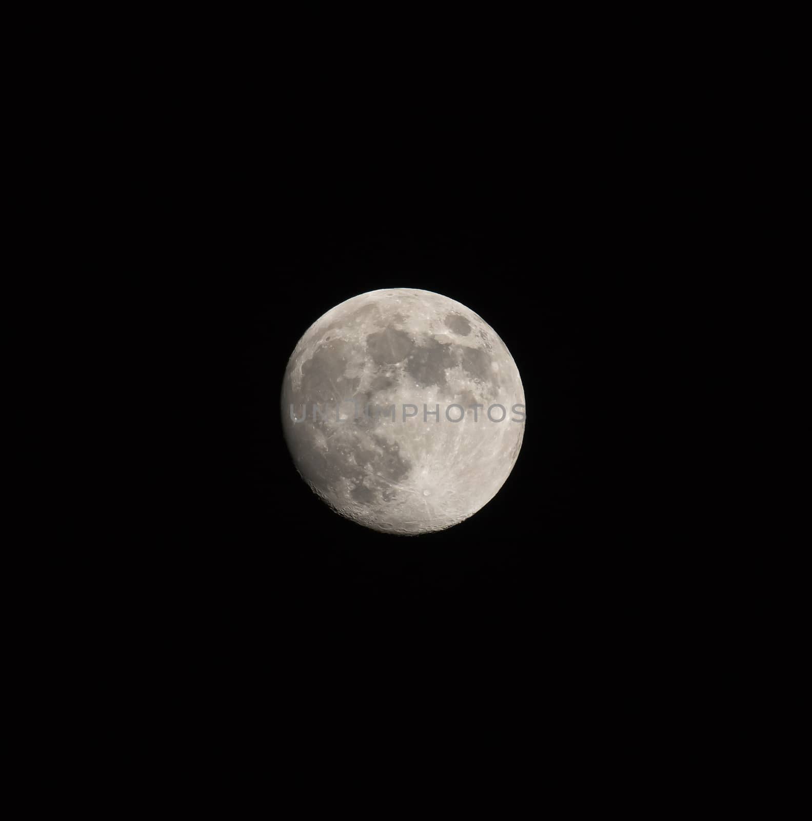 Waxing gibbous Moon, square image with Moon isolated on black background.