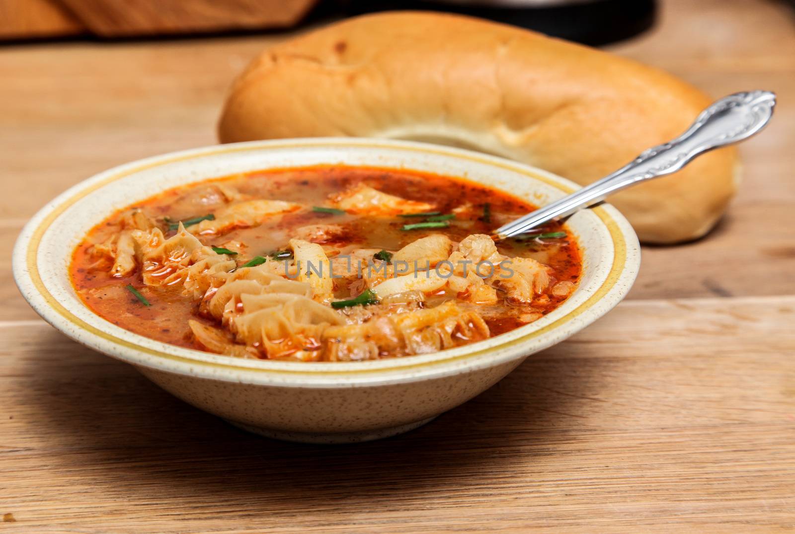 Traditional and very popular slovakian soup from beef tripe