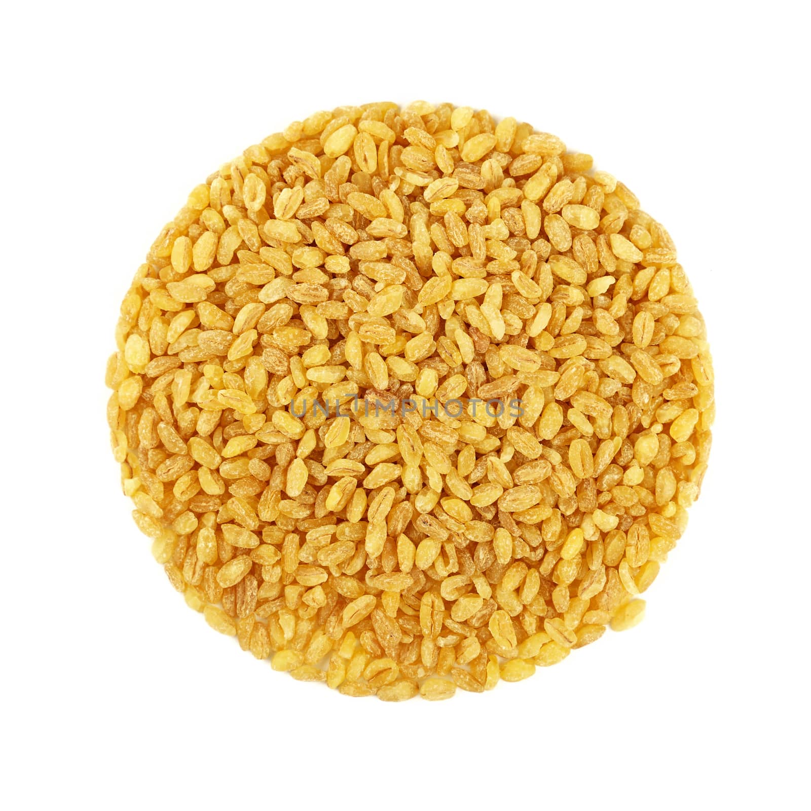 Round shaped bulgur big grains isolated on white by BreakingTheWalls