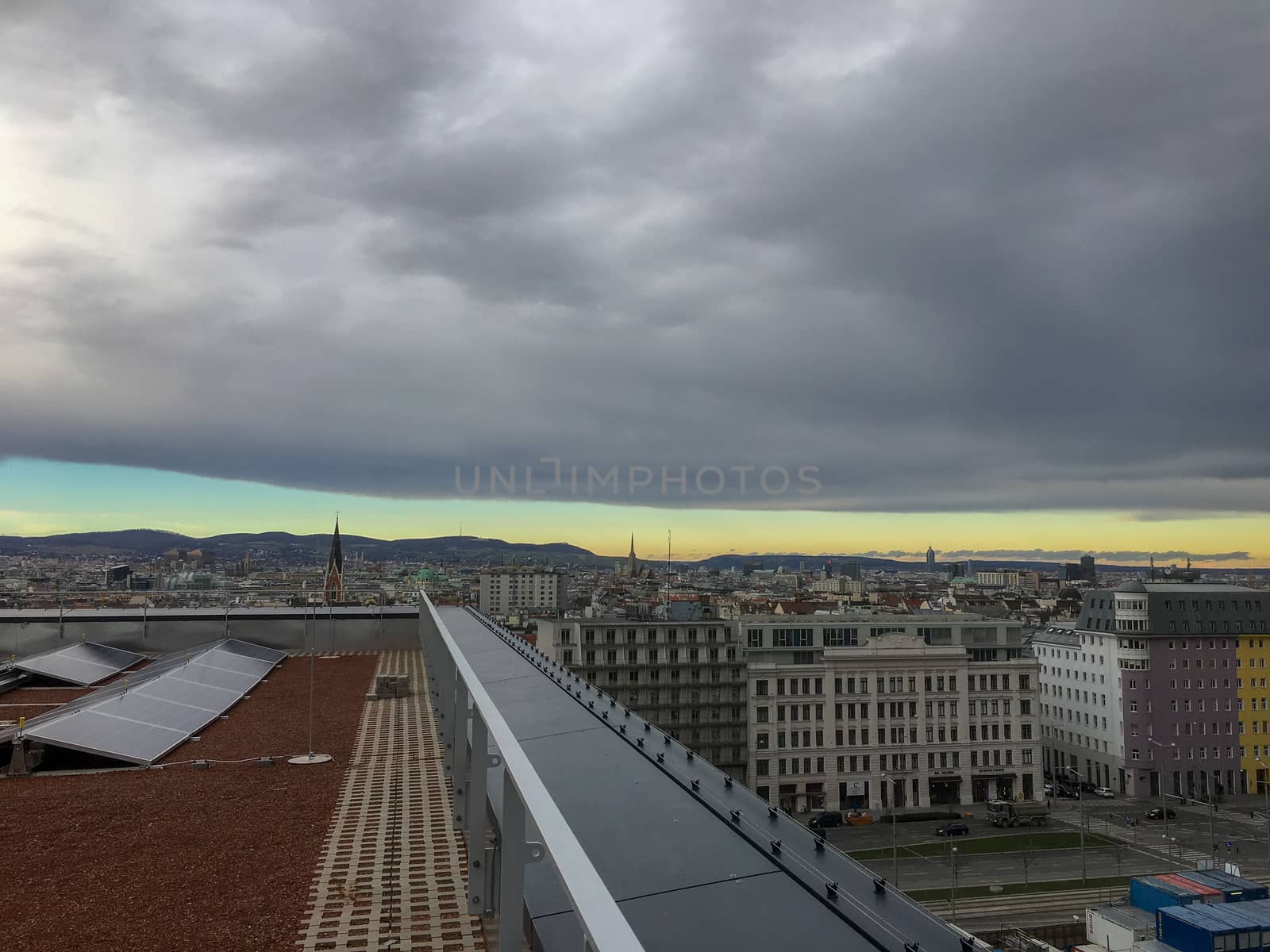 view to vienna city at the rooftop with cloudy weather