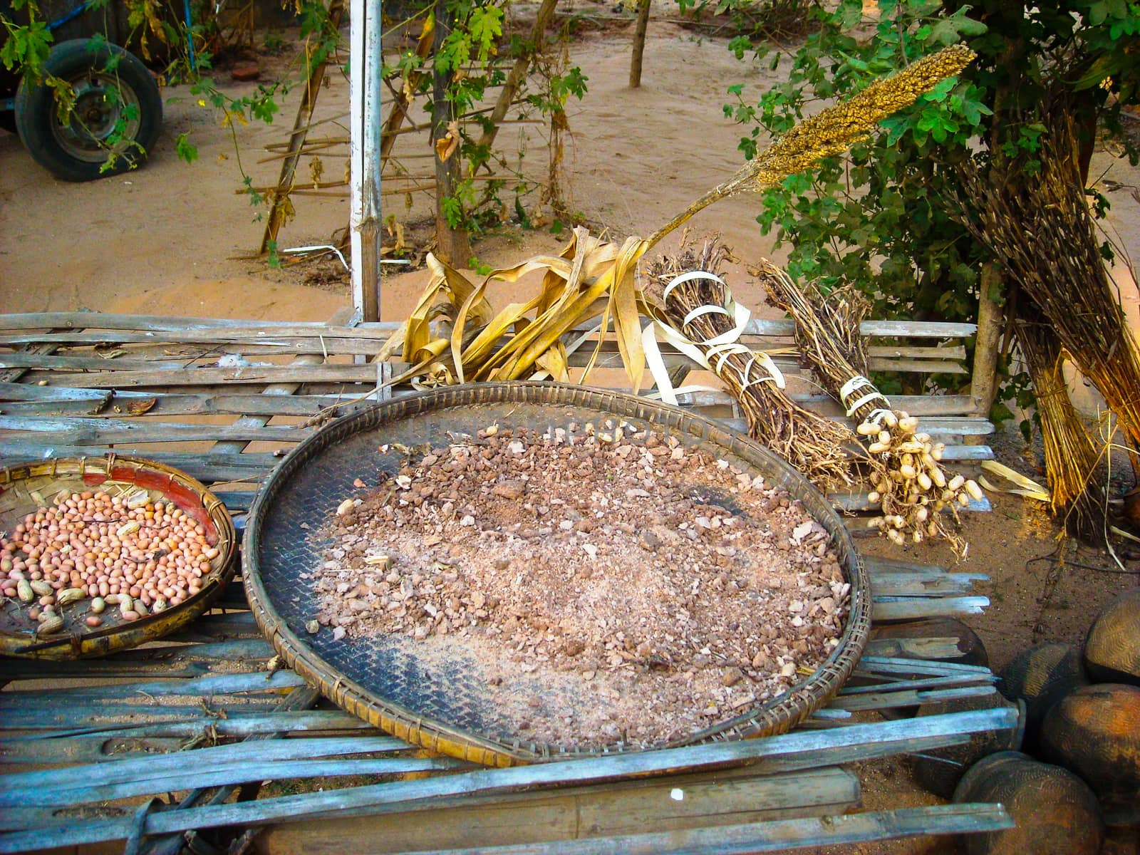 a basket with grain in burma market