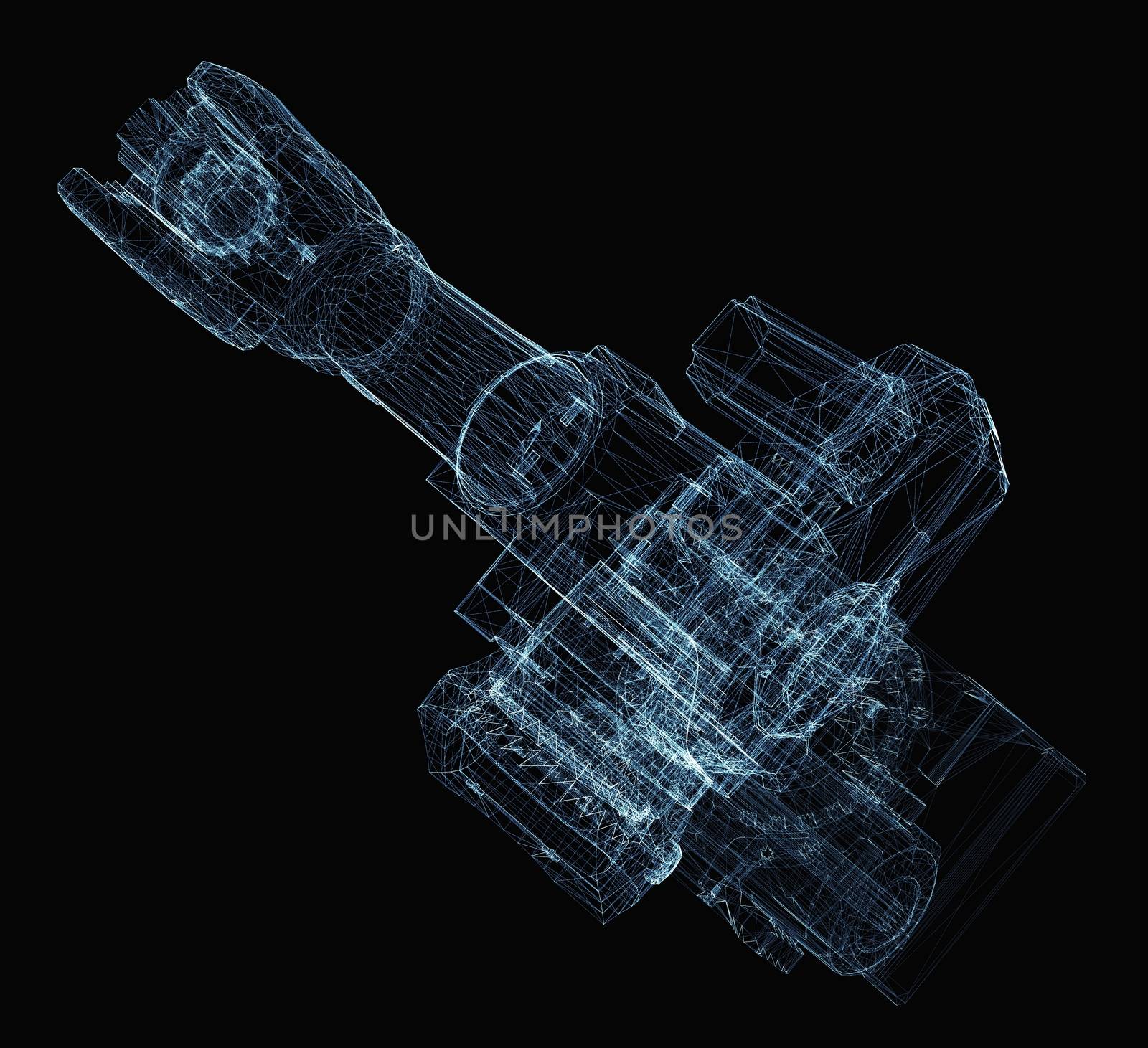 Industrial robot arm consisting of luminous lines by cherezoff