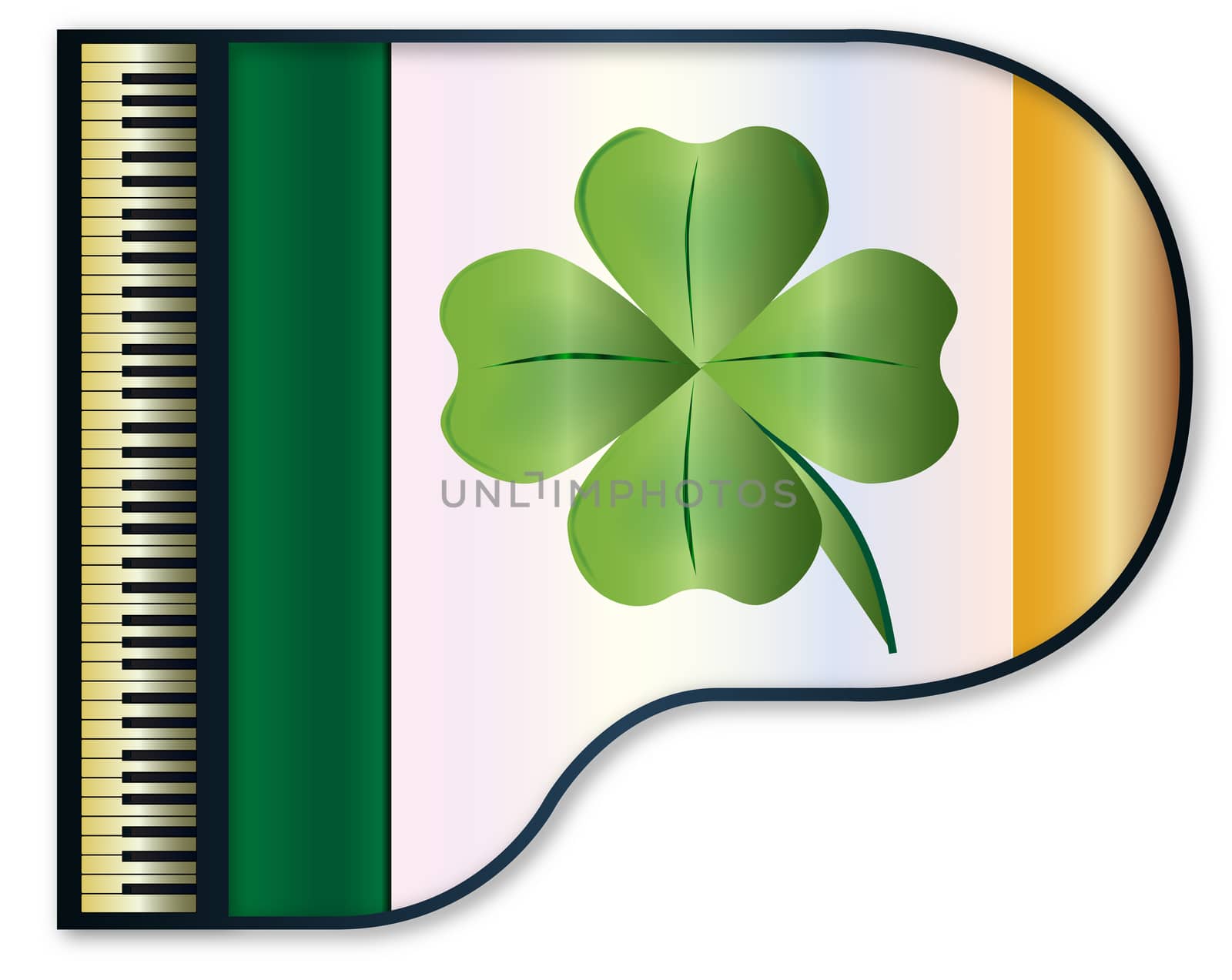 The Irish flag set into a traditional black grand piano