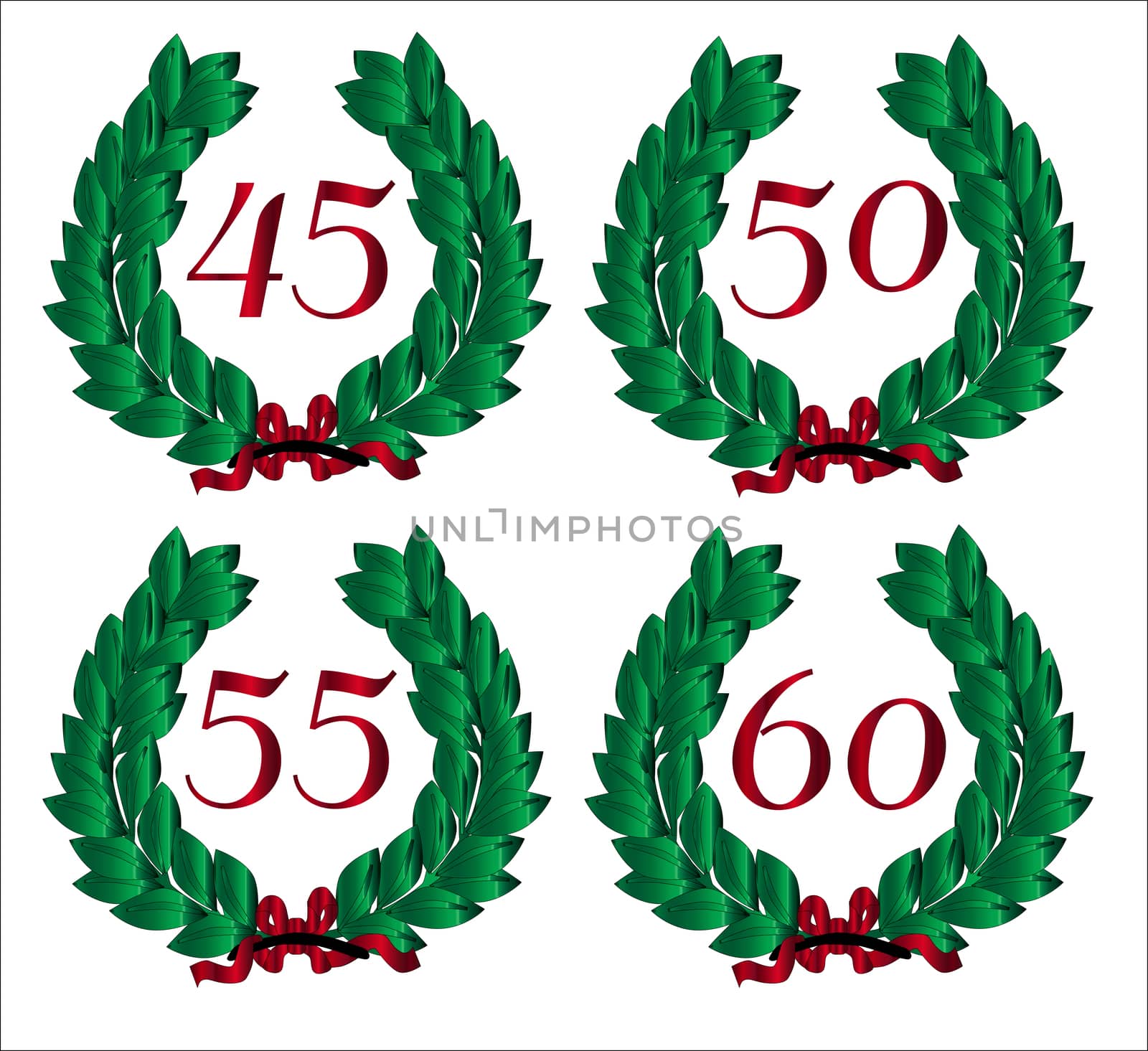 4 Numbered wreaths with a number isolated on a white background