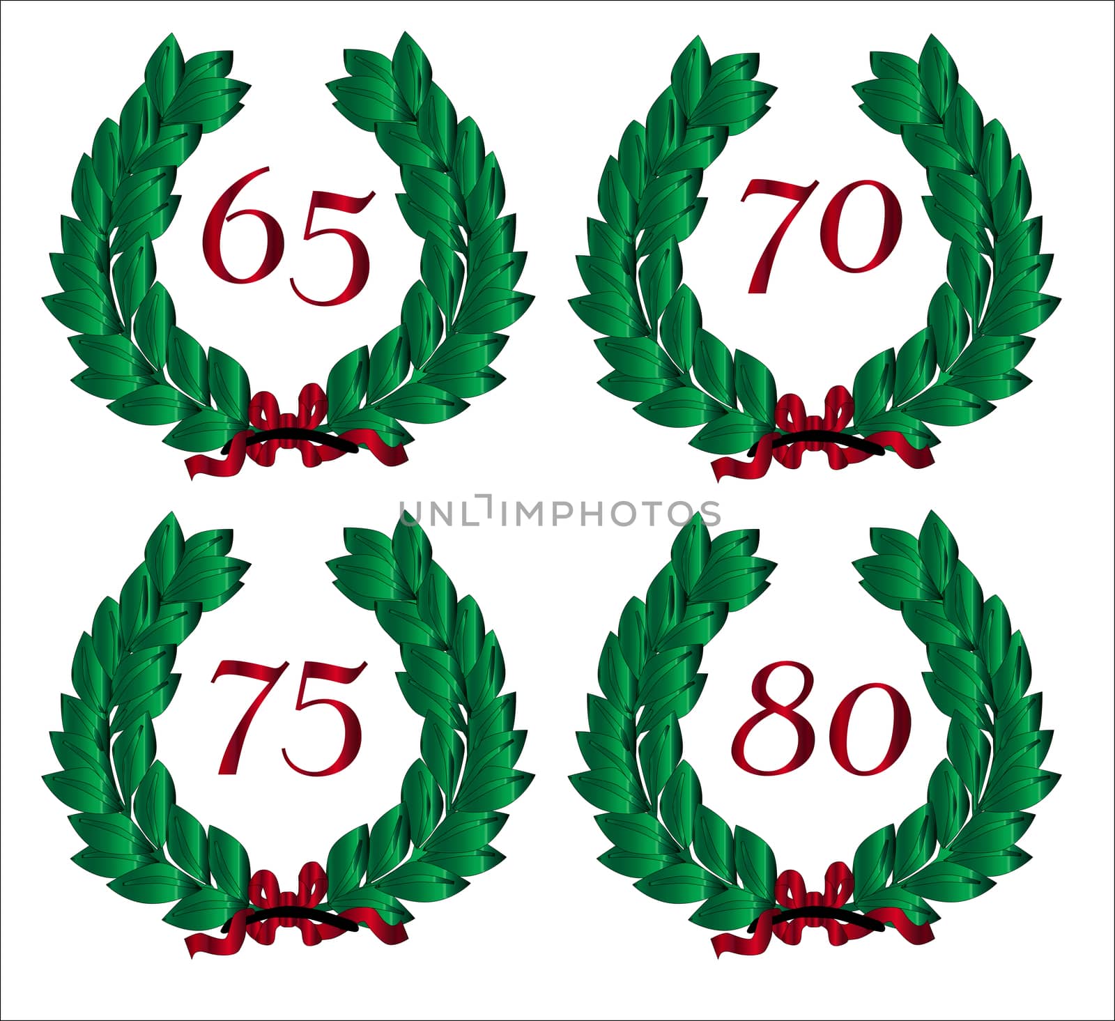 4 Numbered wreaths with a number isolated on a white background