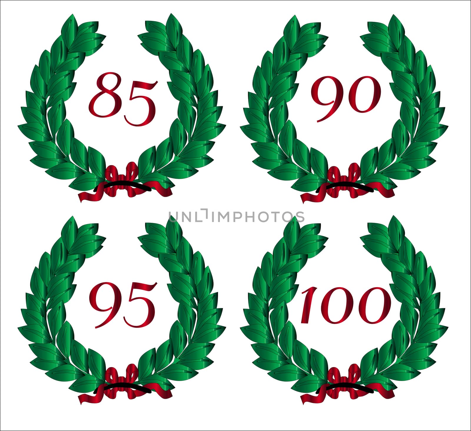 4 Numbered wreaths with a number isolated on a white background