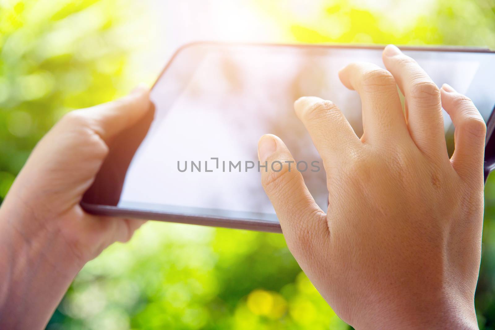 close up image of using digital tablet,Doing business the modern way concept background