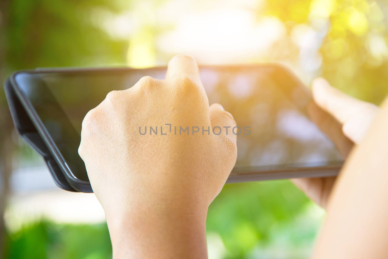 close up image of using digital tablet,Doing business the modern way concept background