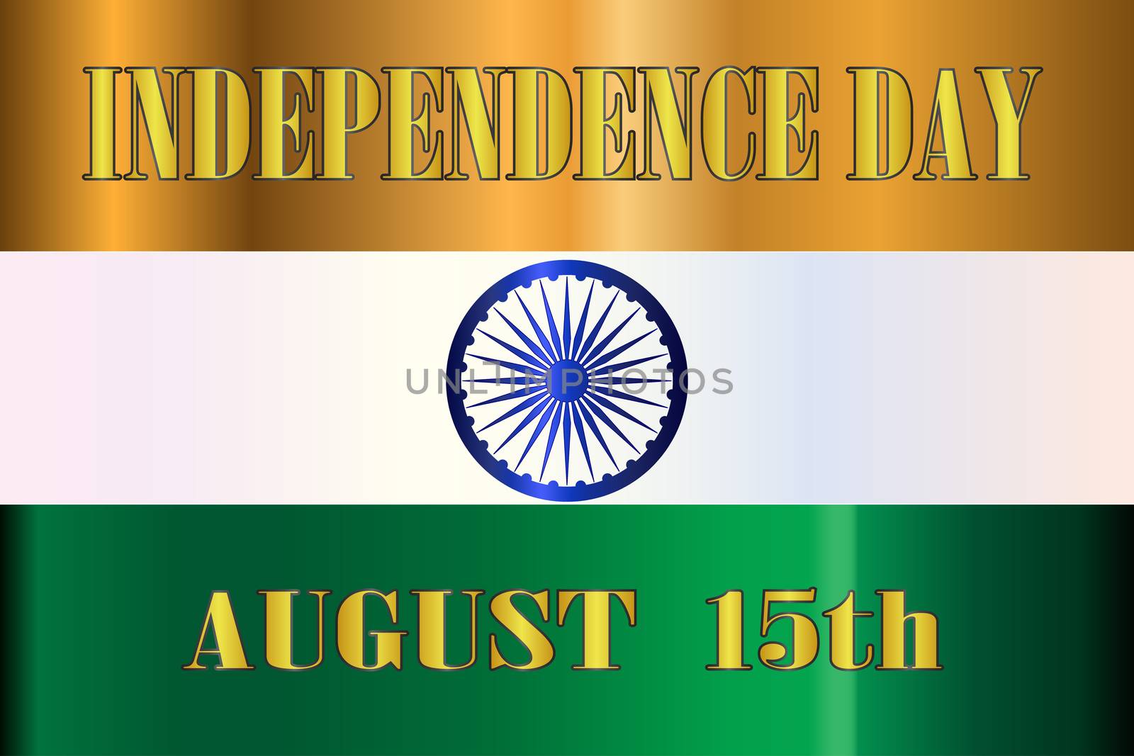 The flag of India in white green and orange with Independence Day text