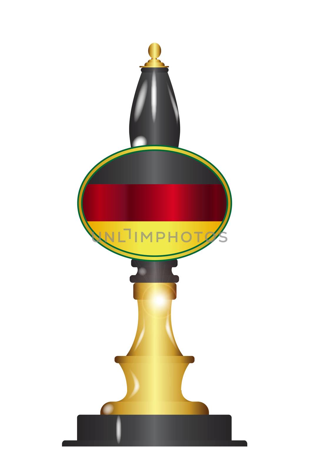 A traditional and typical beer pump with german flag over a white background