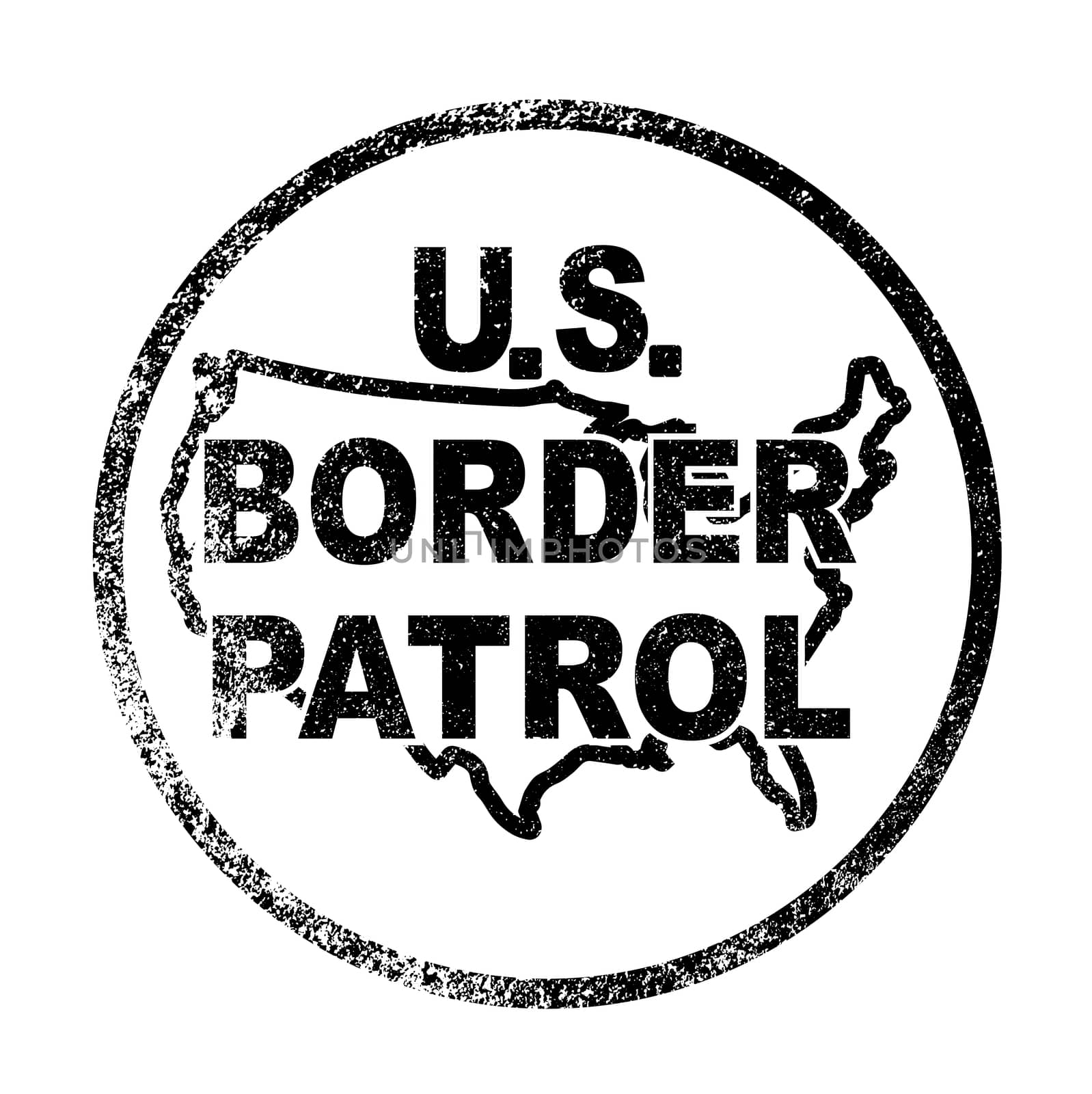 A rubbr ink stamp of the United States Border Control button