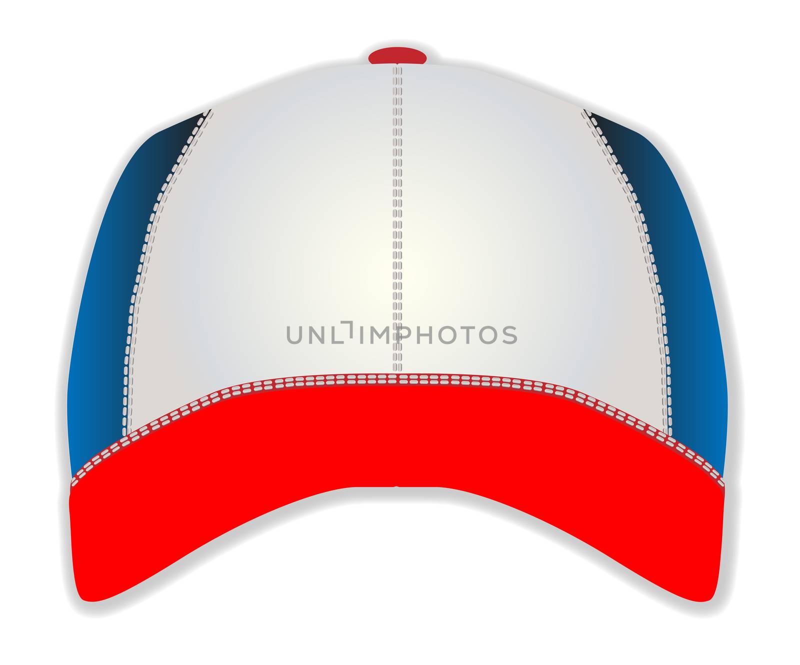 A red white and blue typical baseball cap with no logo or badge