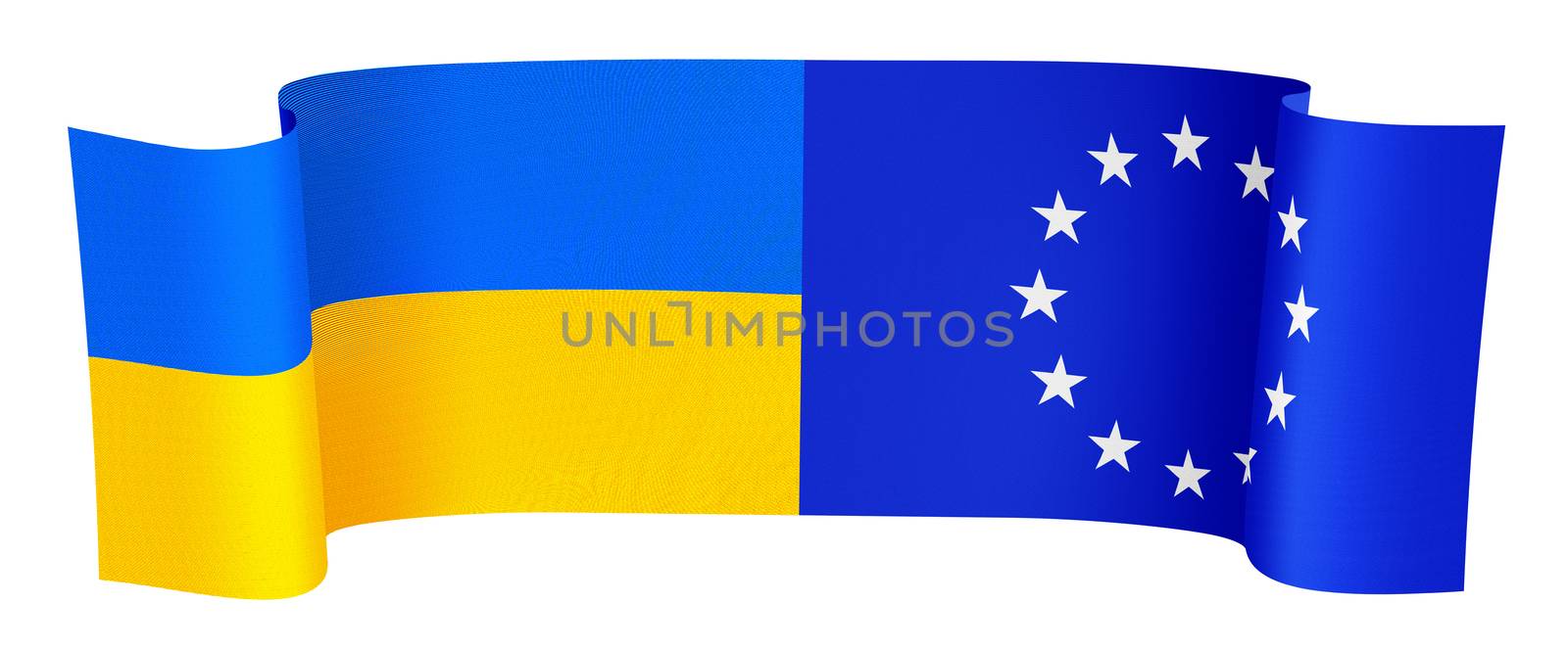 illustration of the UA and EU flags on white background