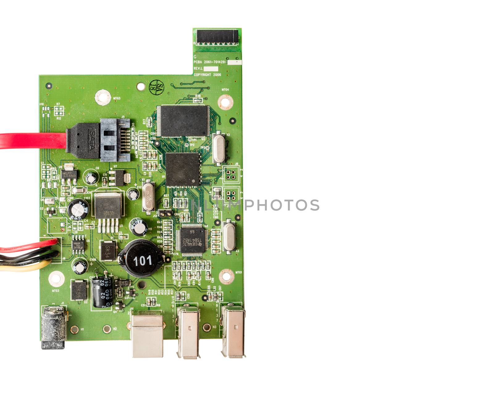 Circuit board isolated against white background
