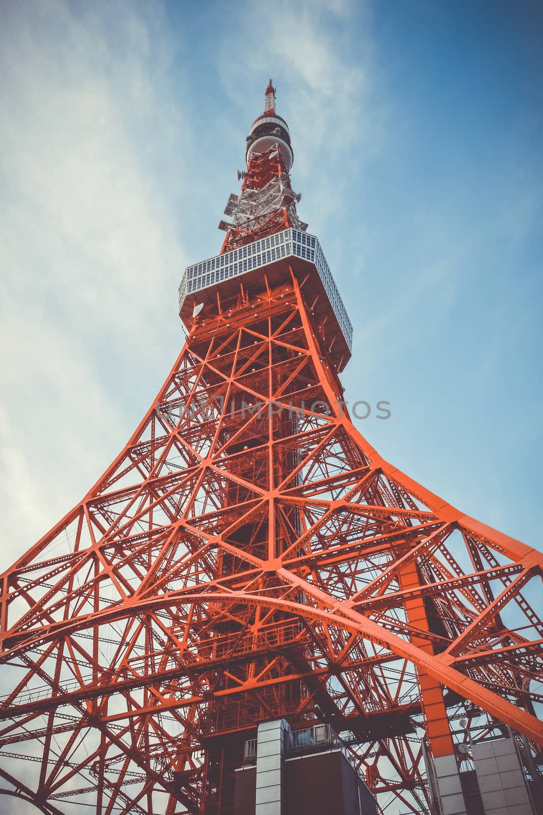 Tokyo tower on a blue sky background, Japan