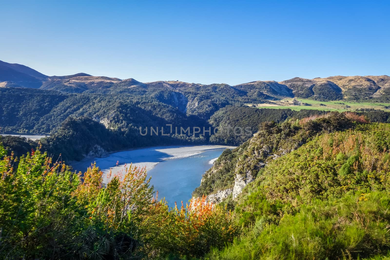 Mountain canyon and river landscape in New Zealand by daboost