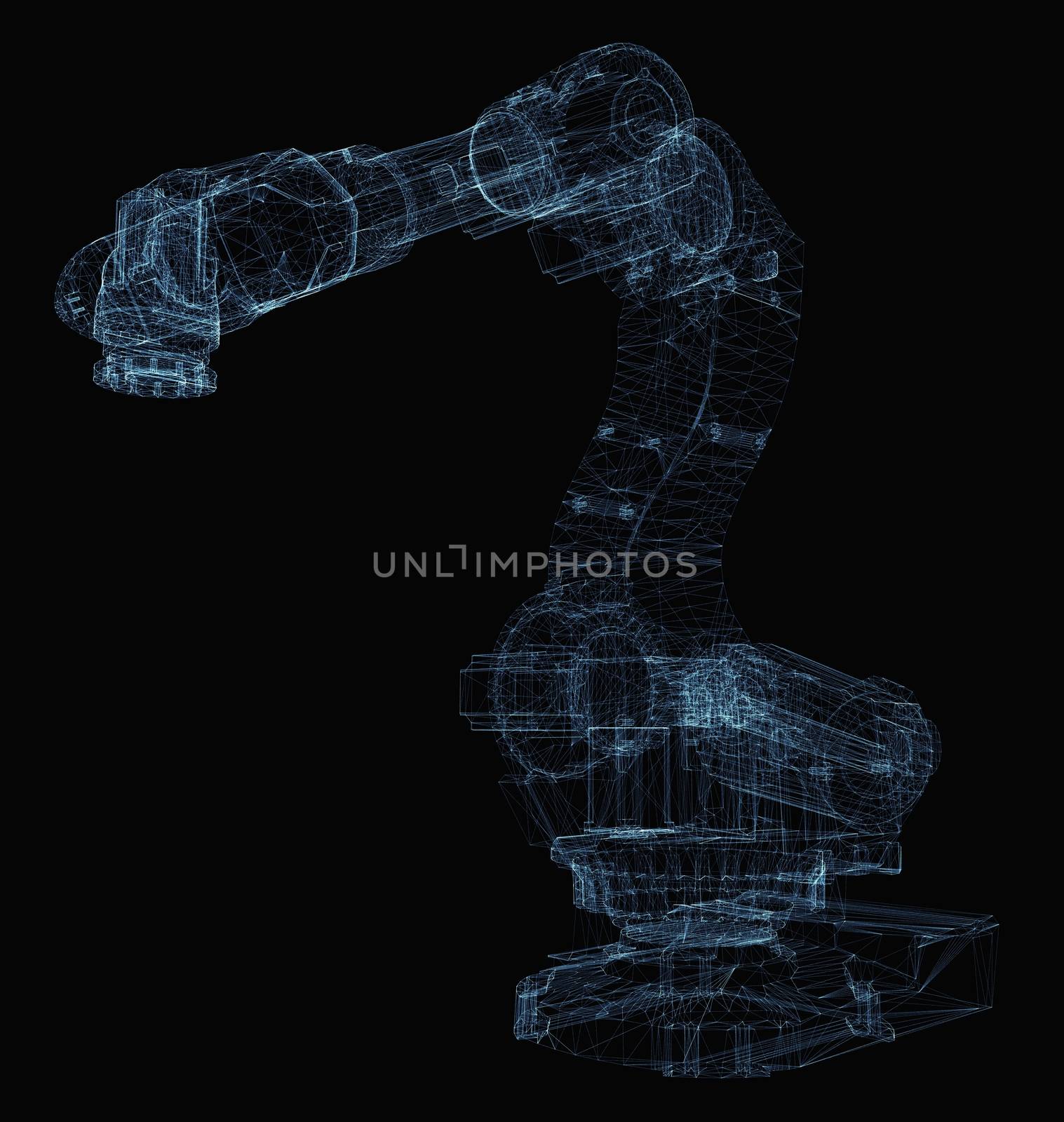 Industrial robot arm consisting of luminous lines by cherezoff