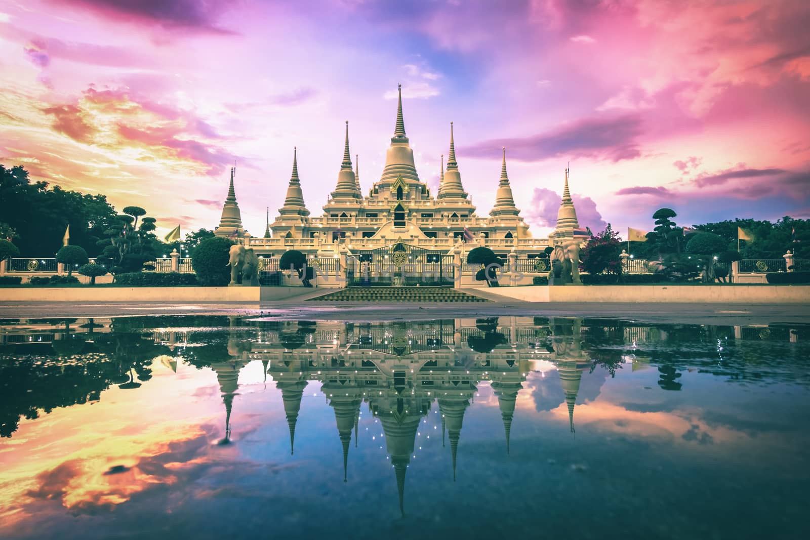 Wat Asokkaram in twilight time, Thailand