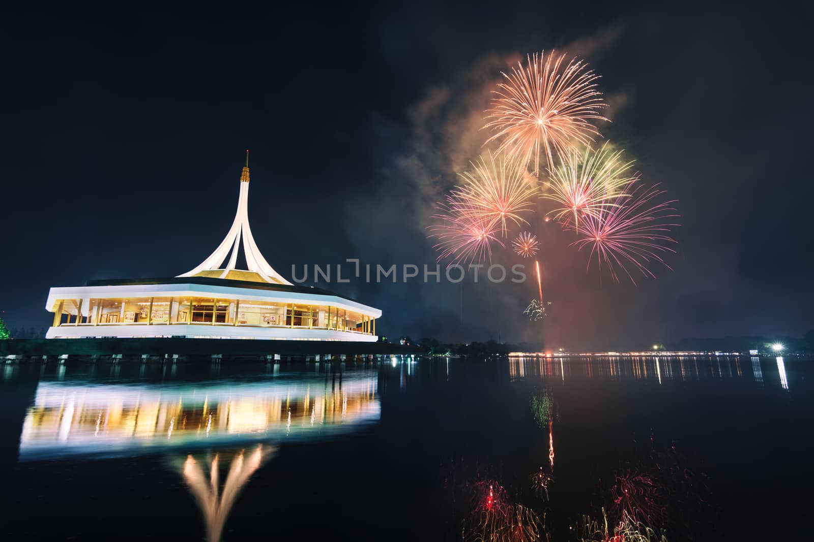 Firework in  Beautiful public parkland Suan Luang R.9 in Bangkok by ahimaone