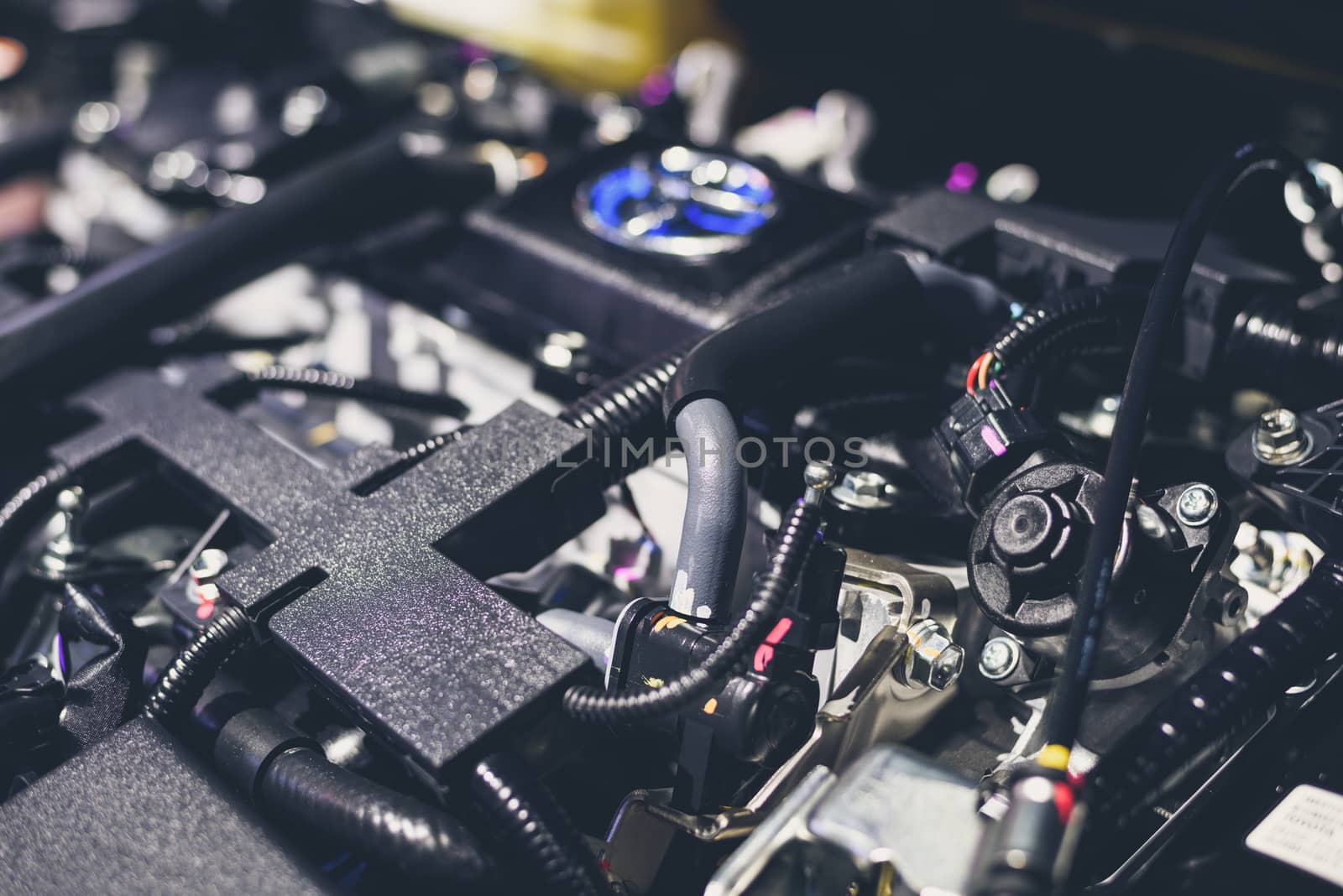 Close up shot of car engine for background