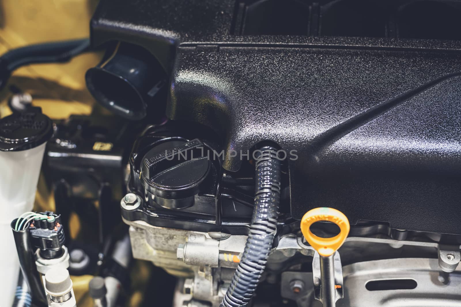 Close up shot of car engine for background by ahimaone