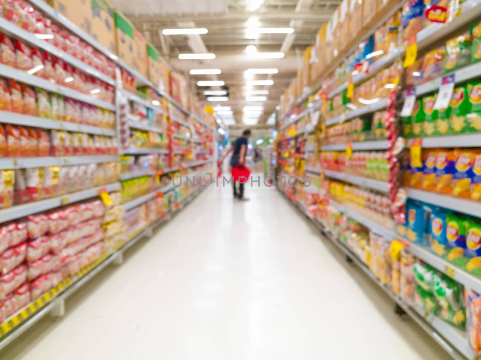 Abstract blur supermarket for background,A man shopping in supermarket