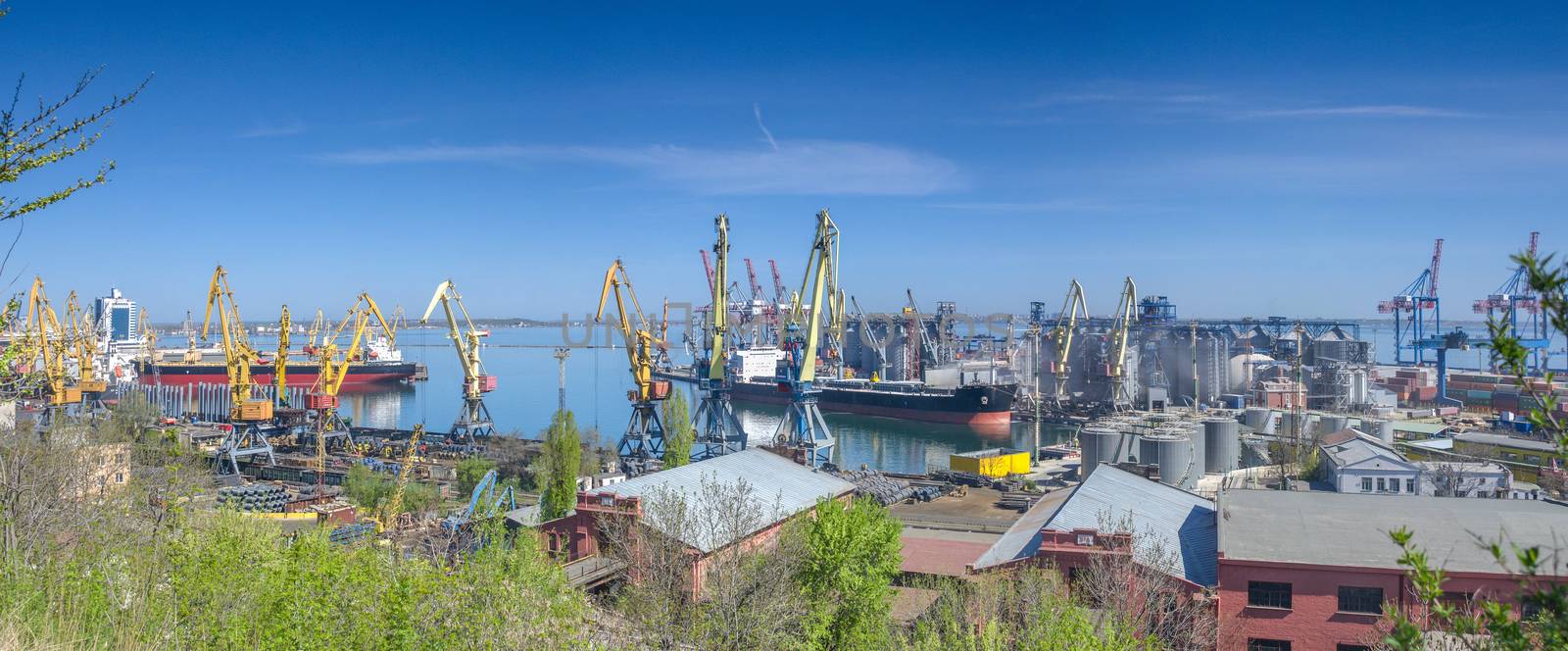 Panoramic  view of cargo port and container terminal in Odessa, Ukraine