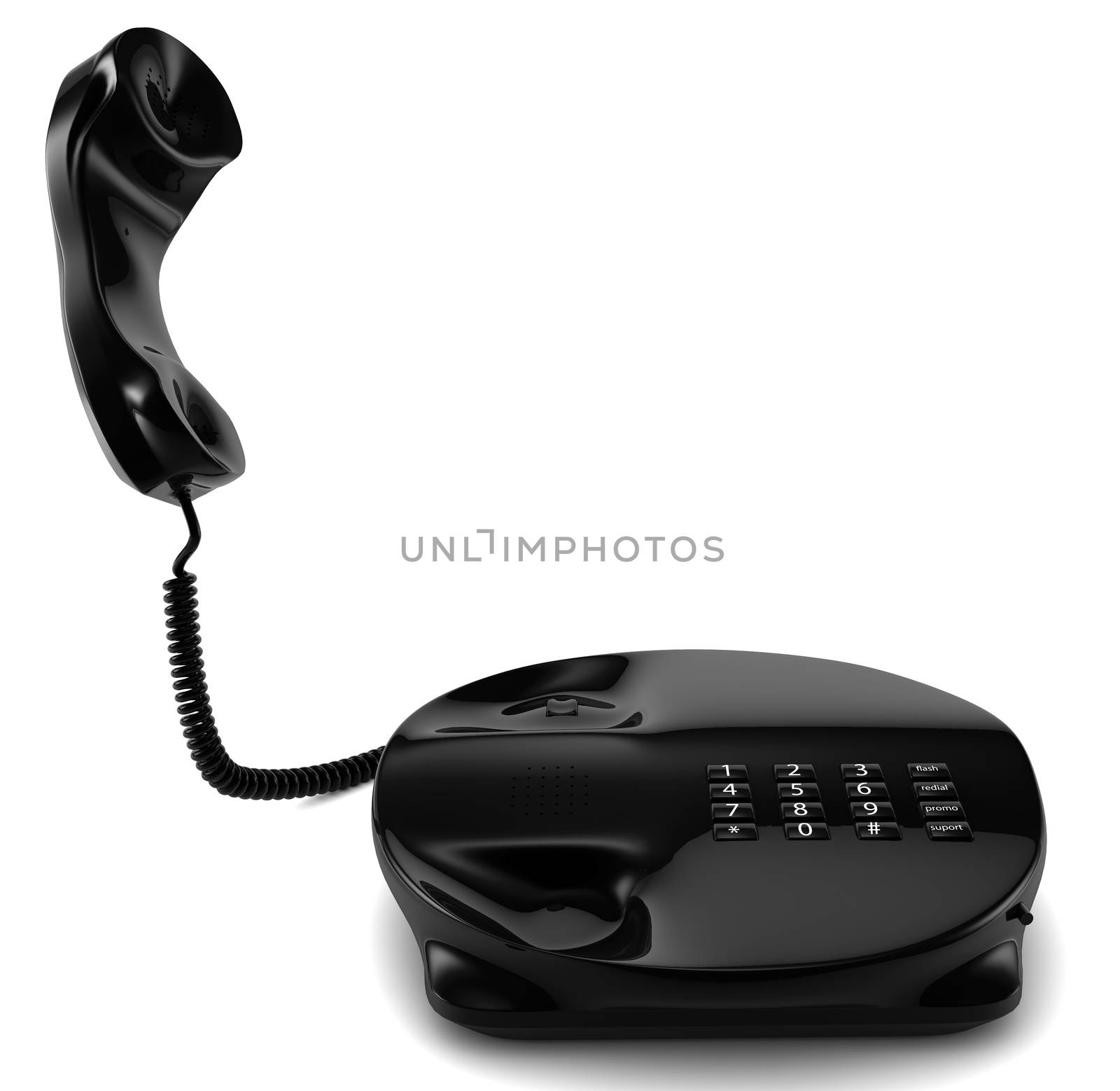 A black telephone isolated on white. 3D render concept