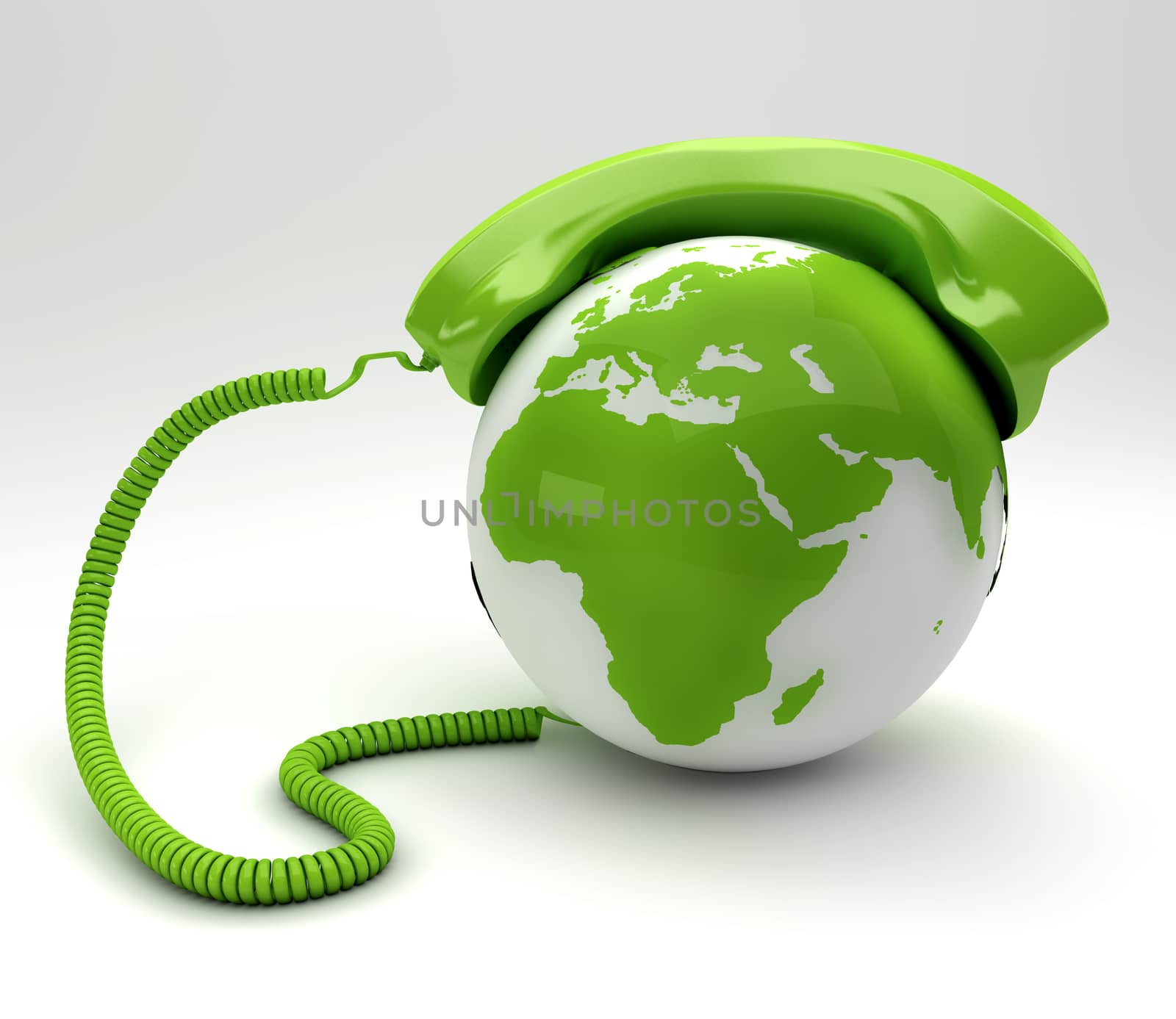 A global teleommunications concept - green phoneand planet