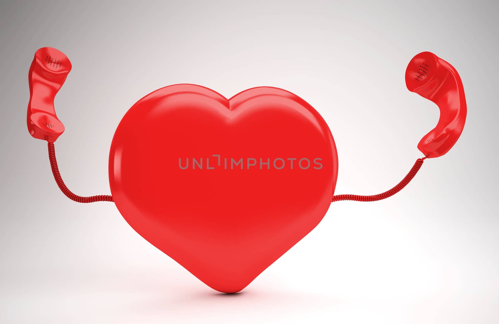 A huge red  heart using the phone