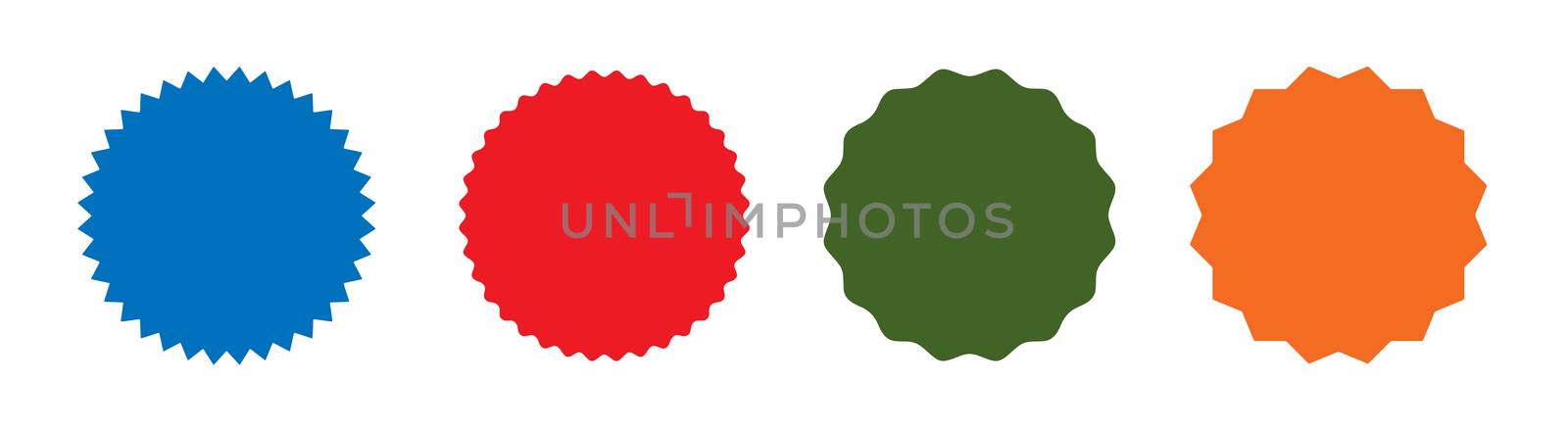 Close up for different colorful retro seal stamp badge shapes isolated on white background