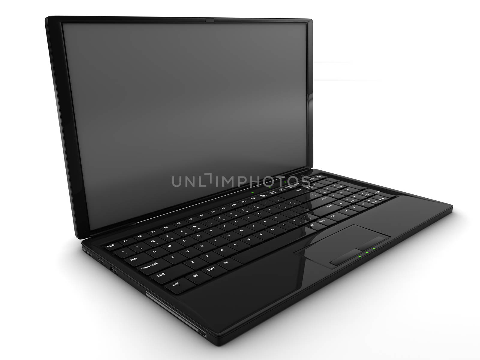 A 3D render of a black laptop isolated on white